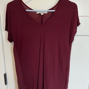 LOFT Mixed Media Claret v-neck top, Size Small
